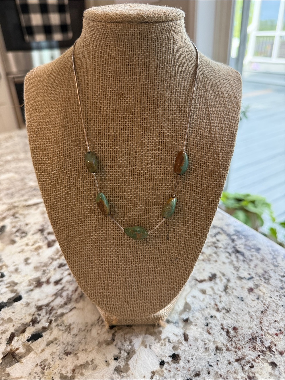 Native Silver Necklace with Turquoise and Brown Beads